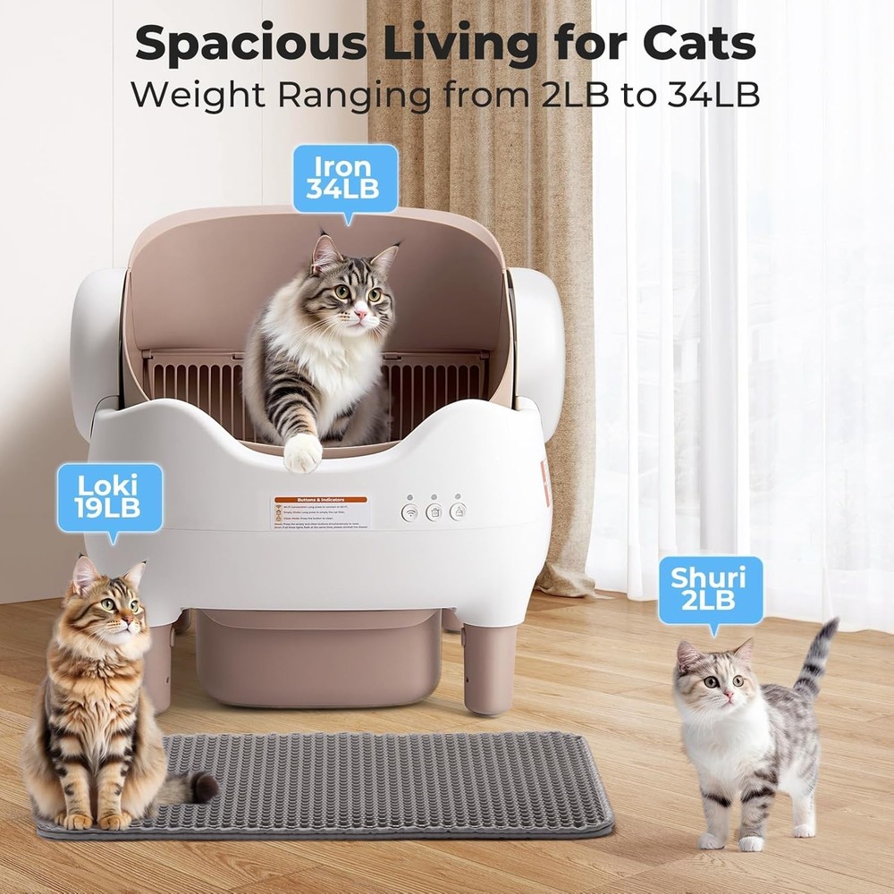Self Cleaning Automatic Cat Litter Box with App Control Large Bin Odor Free Mult