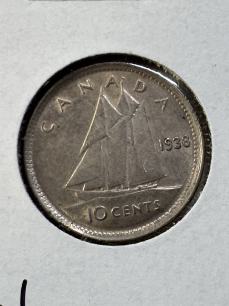 1938 Canada 10 Cents Silver Coin Cleaned