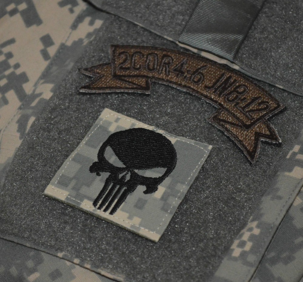 DAESH WHACKER USMC FORCE RECON SET: Terminator 2" SKULL + BIBLE CODE 2COR4:6 TAB