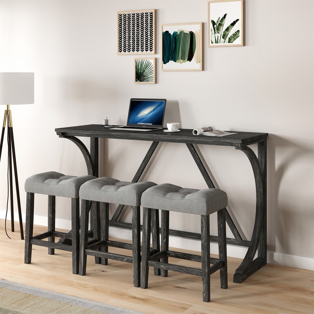 4 Piece Bar Table Set Counter Height Kitchen Dining Table w/ 3 Bar Stools US