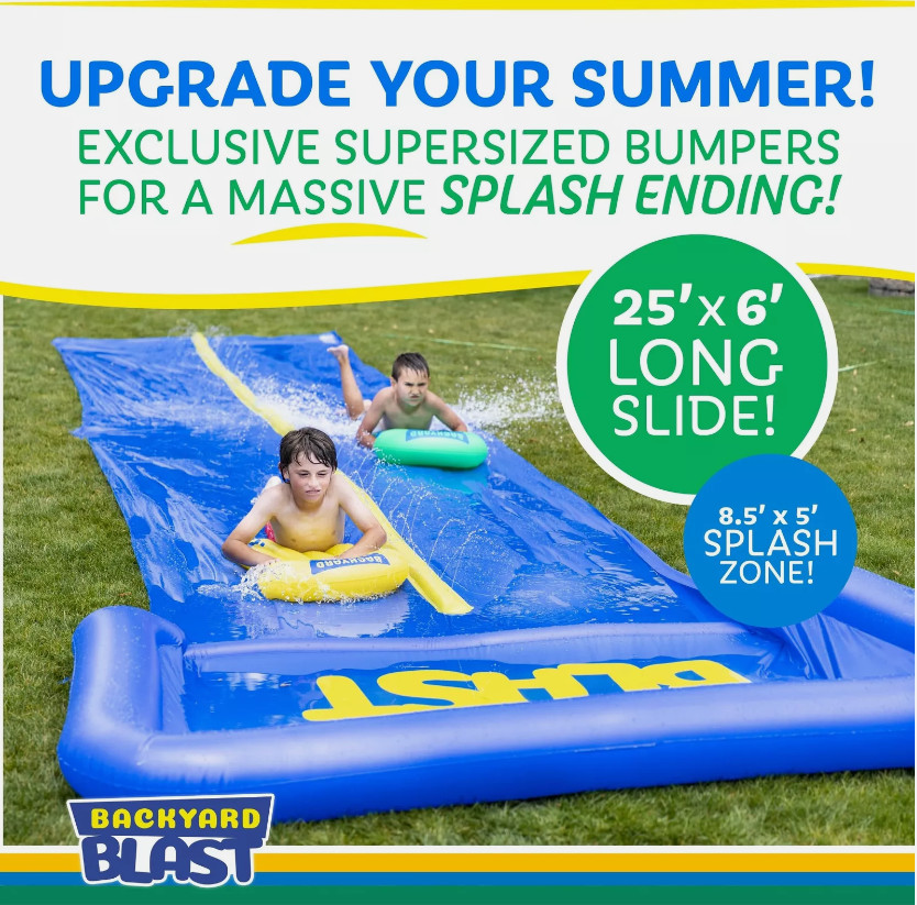 BACKYARD BLAST - 30' Waterslide with Splash Zone - Easy to Setup - Extra Thick