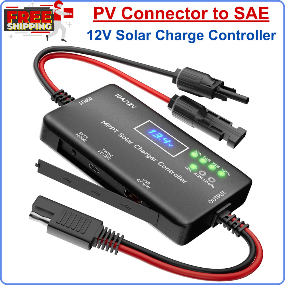 MPPT Solar Charge Controller 12V 10A, Solar Panel Charge Controller With Type-C