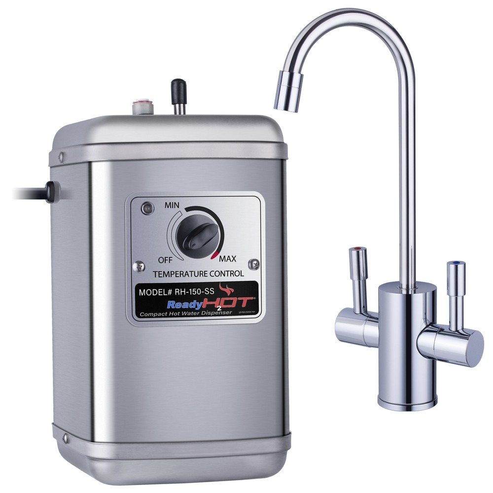 Ready Hot 1300W Instant Hot Water Tank, Compact, Polished Chrome 2 Handle Faucet