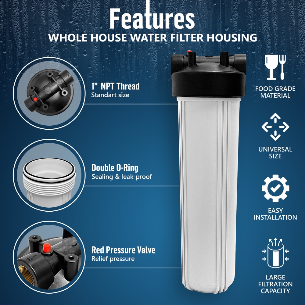 2 White High Capacity 20x4.5” Whole House Filter Purifier Systems 1” Brass Port