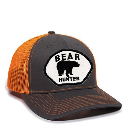 Cap Hat Gray Orange Mesh Back Bear Hunter Tracking Press on