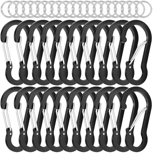 20pc Small 2" Carabiner Clips D-Ring Keychain Spring Snap Hook Black