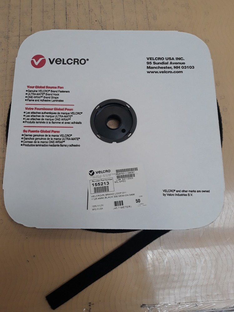 50 Yard Roll, Velcro 1" 011 Loop, Black - Mil-Spec