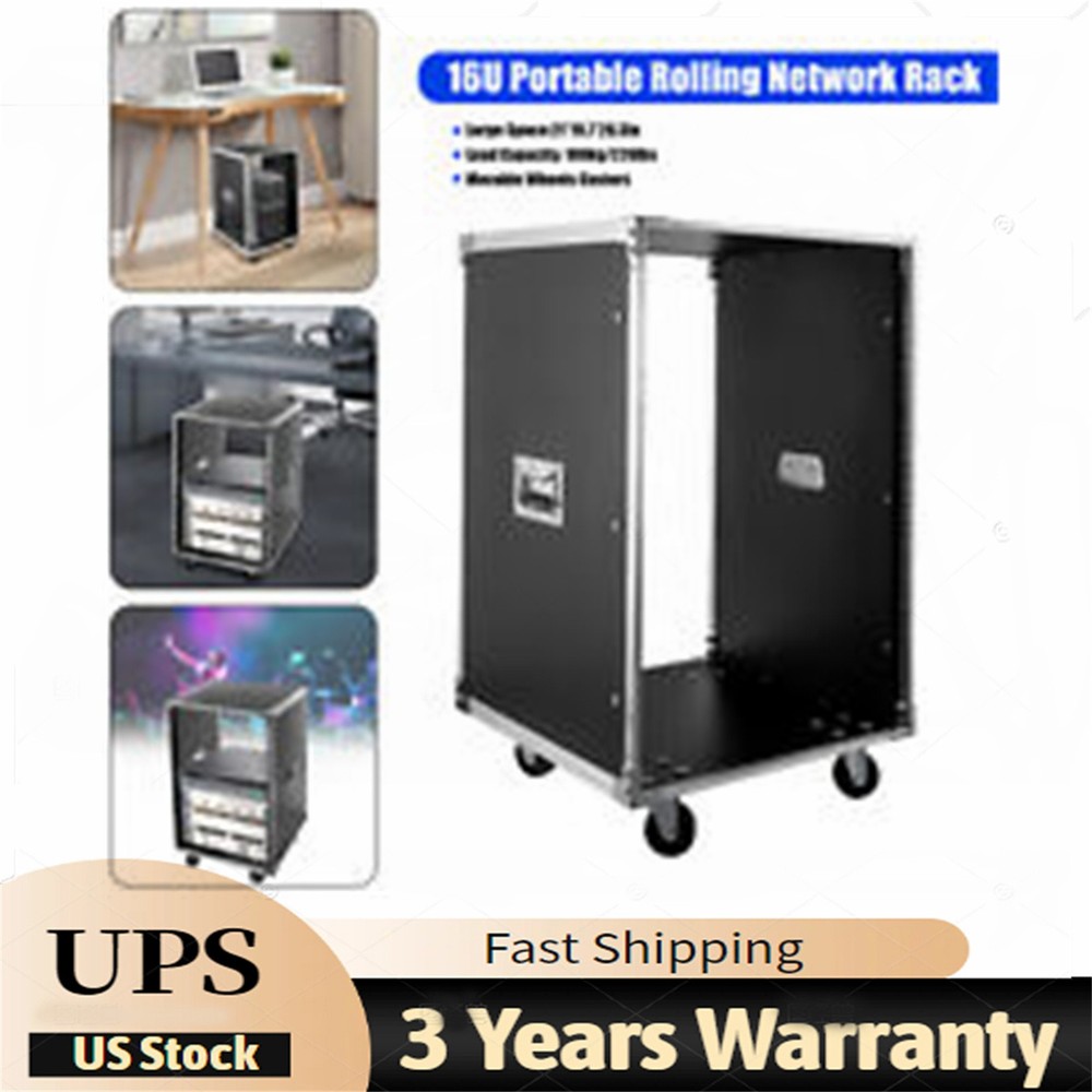 19 Inch 16U 4 Post Server Rack Open Frame Rolling Network Data Rack w/ Casters~