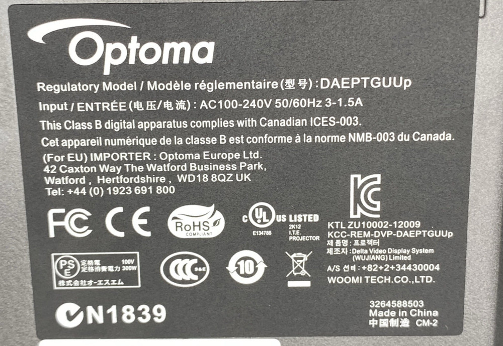 Optoma DAEPTGUUp DLP Projector 189 Lamp Hours