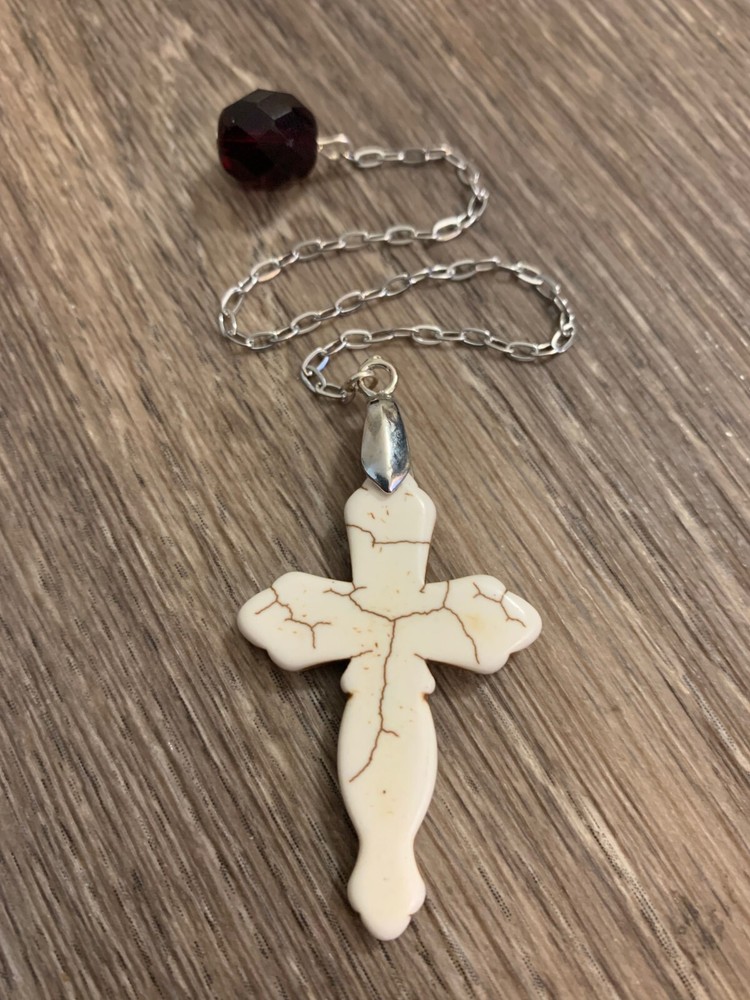 White Cross Stone Pendulum Dowsing, amplifying, restore focus & transform