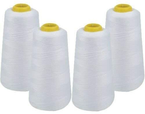 4 PACK of 6000 Yard each Spools WHITE Sewing Thread All Purpose 100% Polyester