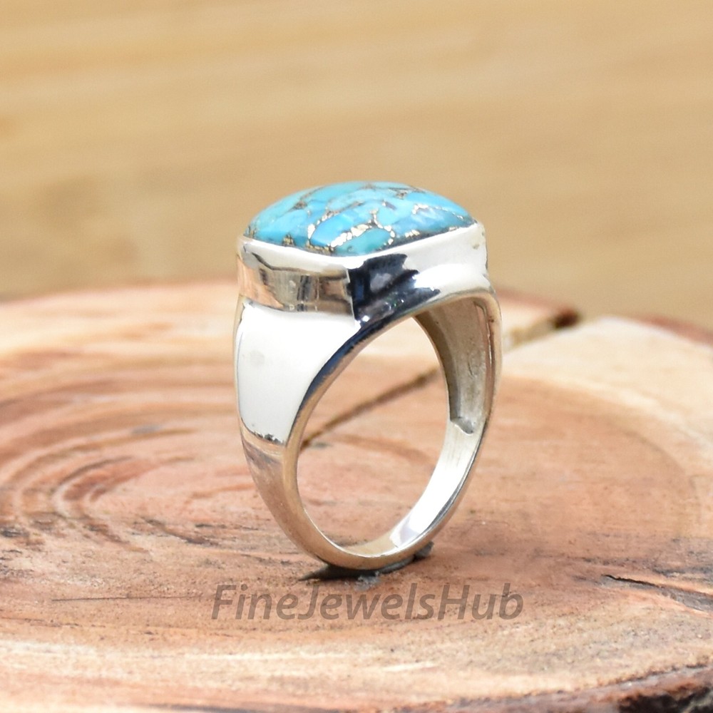 Copper Turquoise Ring, 925 Sterling Silver Ring, Handmade Men's Ring Boho Ring