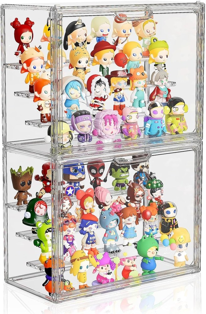 Clear Acrylic 4 Tier Figure Display Case with 3 Movable Plates Stackable Show