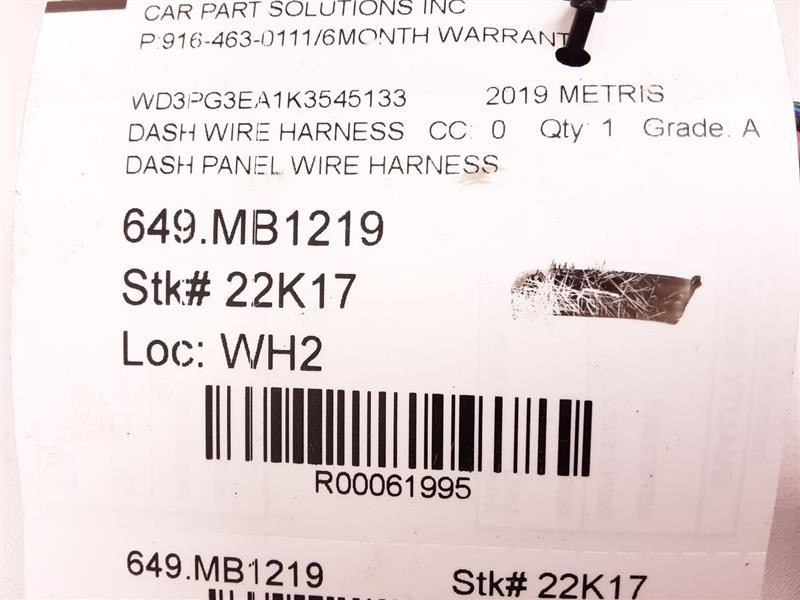 16-20 MERCEDES METRIS Dash Panel Wire Harness