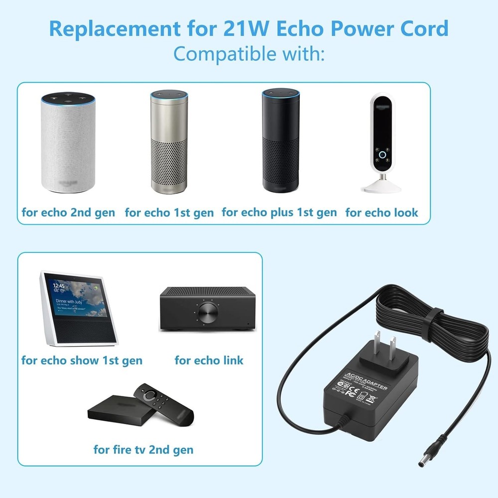 Replacement Power Cord 21W - Compatible with Echo & Fire TV