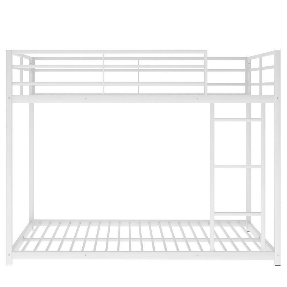 Full over Full Metal Bunk Bed Low Bunk Bed with Ladder White