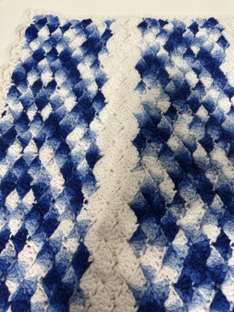 Handmade Square Throw Handmade Crochet Blue/blue/white 22”x27”