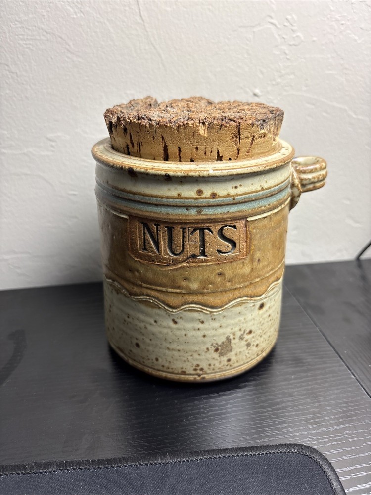 Wally Smith 1982 Studio Art Pottery Nuts Jar Canister With Cork Lid SIGNED