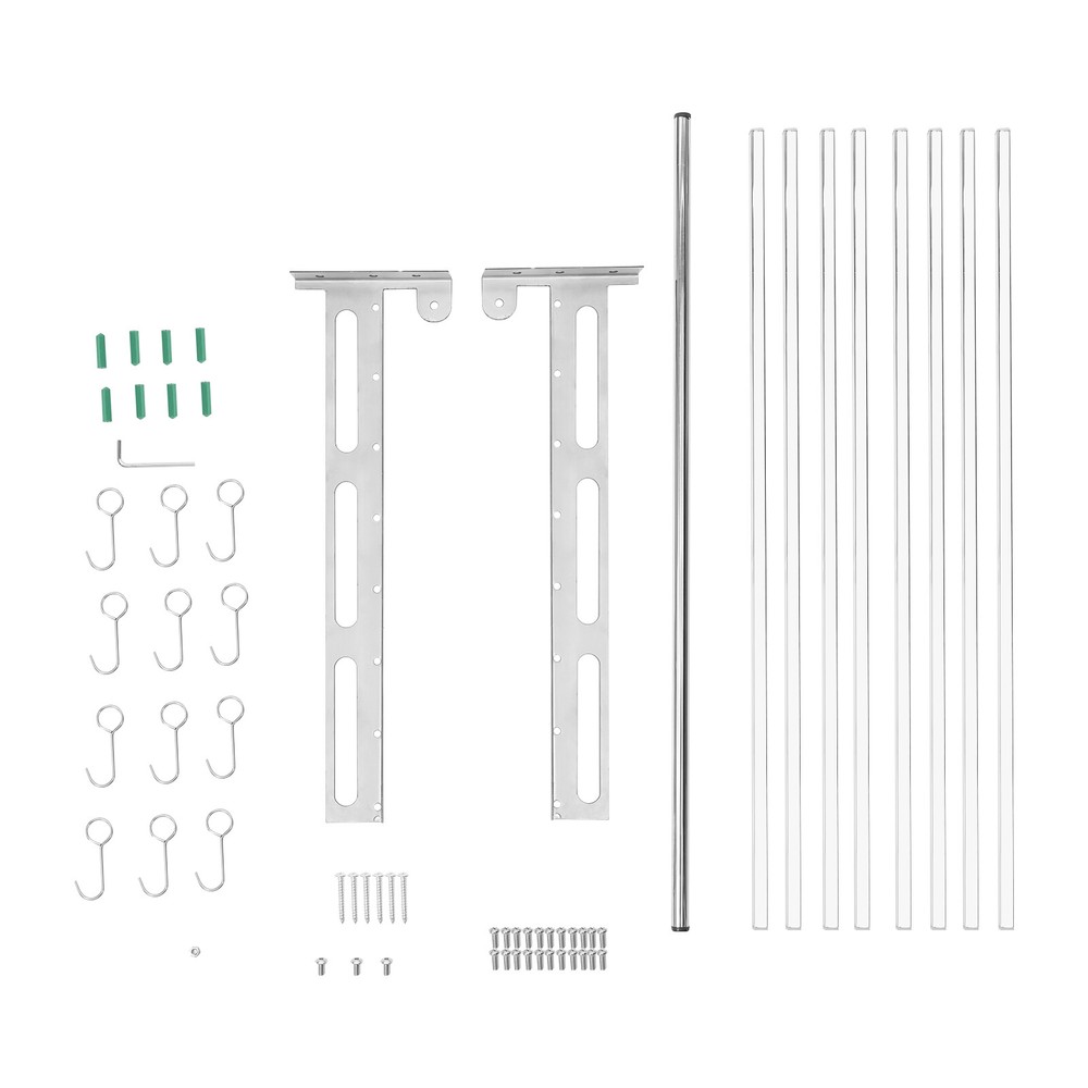 Stainless Steel Wall-Mounted Microwave Oven Shelf w/12 Hooks for Kitchen Storage