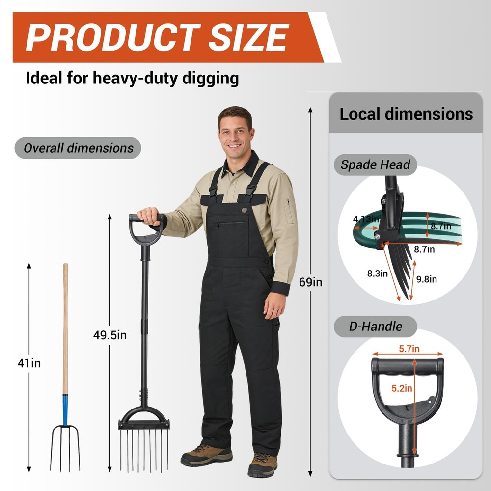 Broad Fork Garden Tool, Heavy Duty 5+4 Sharp Tines BroadFork Hand Tiller Gard...