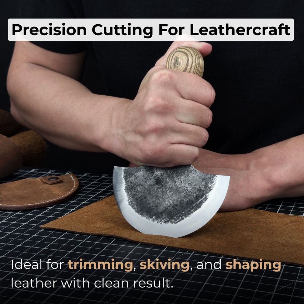 Leather Half Moon Knife. Razor Sharp Blade. Head Knife. Leatherworking Tool.