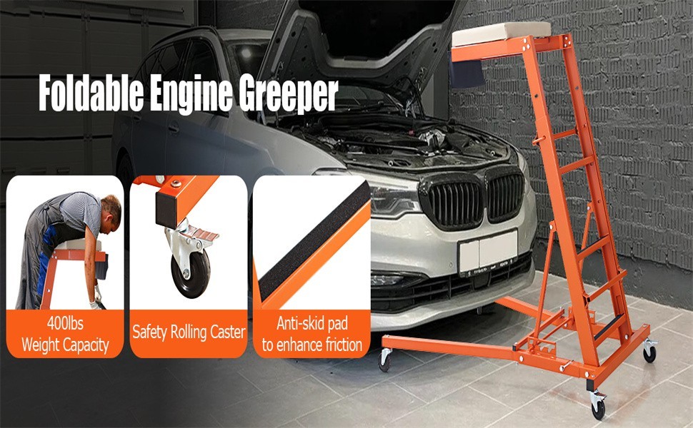 48 to 66 in Adjustable Height Foldable Automotive Engine Topside Rolling Creeper