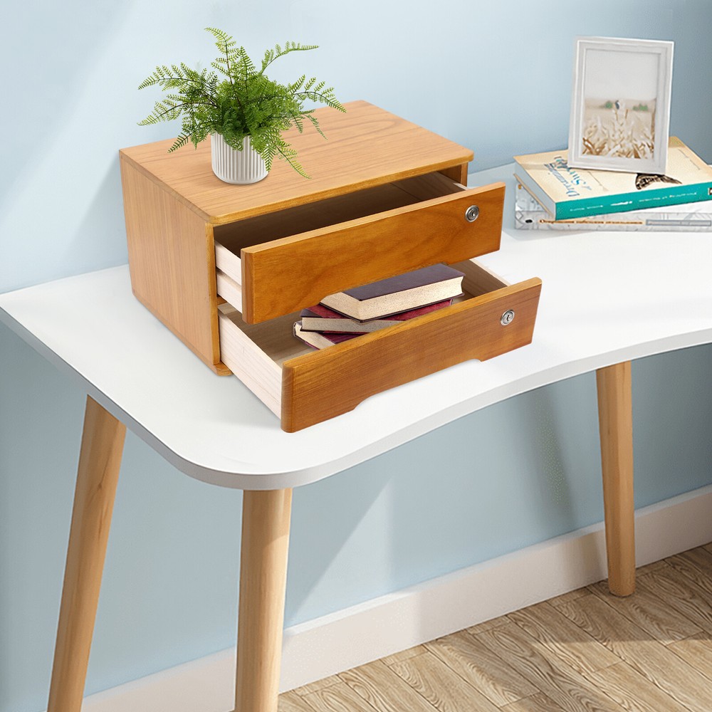 2-Tier Office Lockable Desktop Box Storage Drawer Files Organizer Multi-purpose