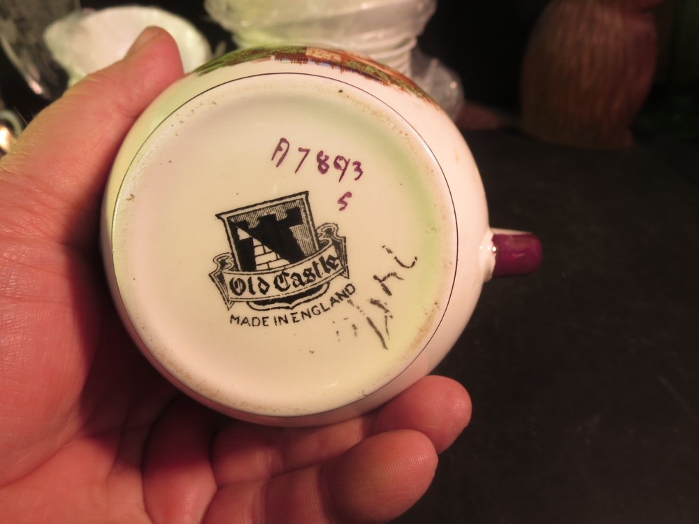 Old Castle Creamer Cottage Scene Copper Trim