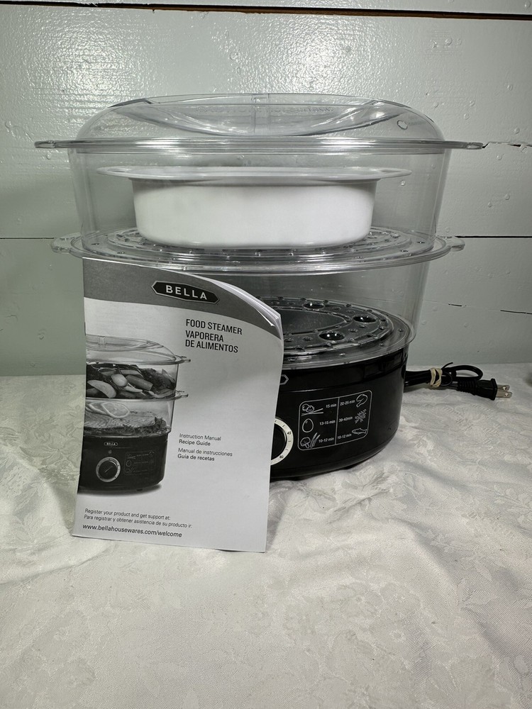 BELLA Two Tier Food Steamer with Dishwasher Safe Lids and Stackable Baskets