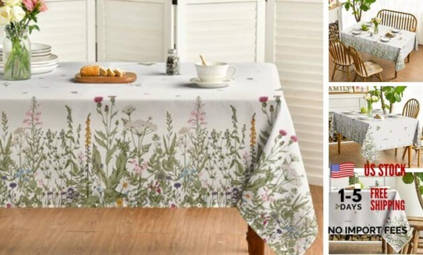 Spring Summer Tablecloth 60x84 Inch Rectangular, 60" x 84" (Rectangular) Beige