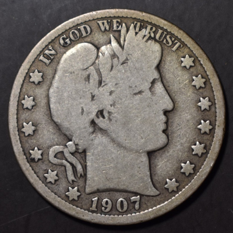 US  1907 D Barber Silver Half Dollar  VG