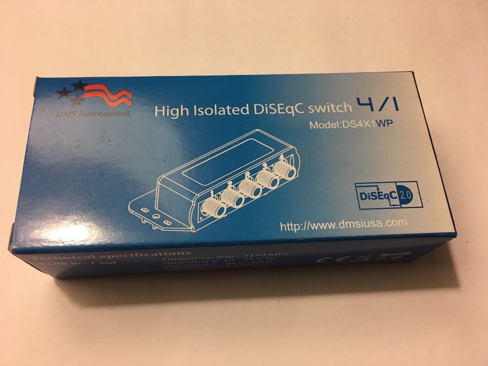 DISEqC Switch: 4 LNBs In, 1 Output, Protocol 2.0, Model: DS4X1WP