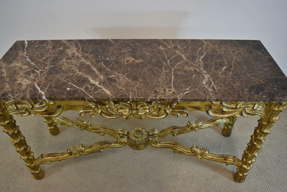 Carved Gilt Italian Marble Top Console Table