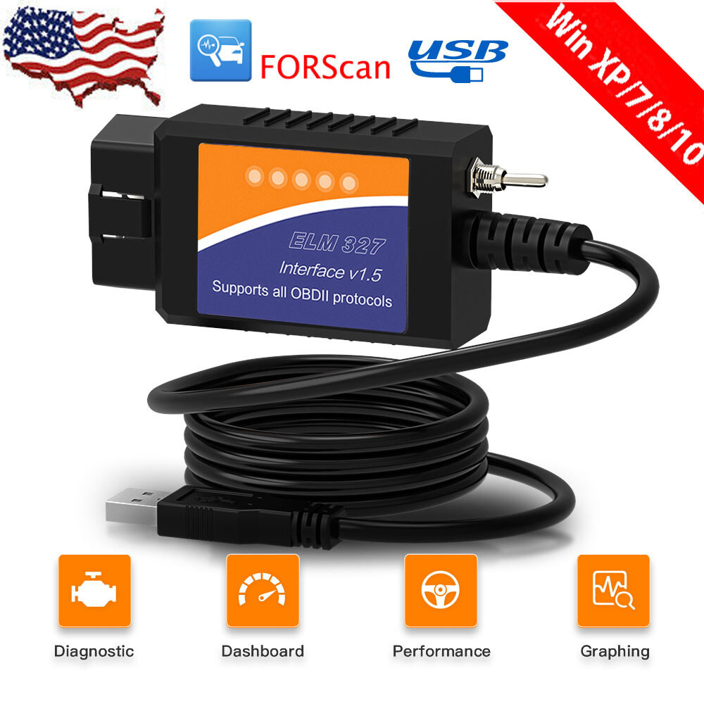 For Ford FORScan OBD2 Code Reader ELM327 V1.5 USB Modified Scanner HS/MS CAN US
