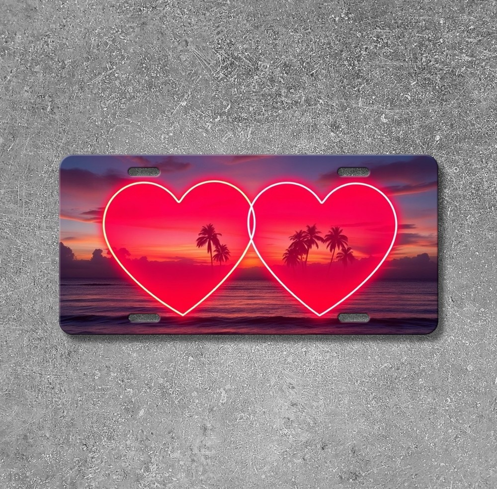 Custom Double Hearts Artwork Add Text License Plate Customizable Front Plate