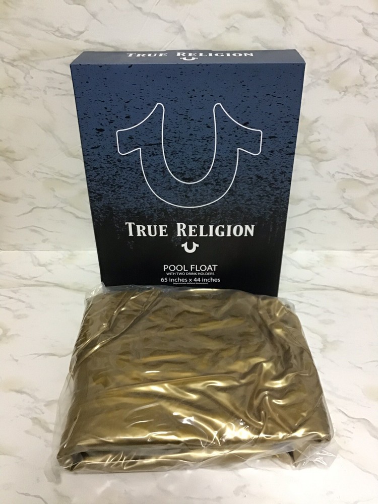 TRUE RELIGION Pool Float Gold With Two Cup Holders Brand New
