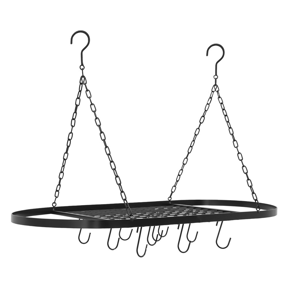 Kitchen Iron Pot Rack Oval Ceiling Hanging Cookware Storage Pan Holder Hanger