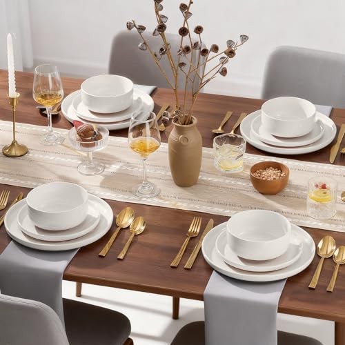 12-Piece Stoneware Dinnerware Sets, Plates and Service for 4 Whisper White