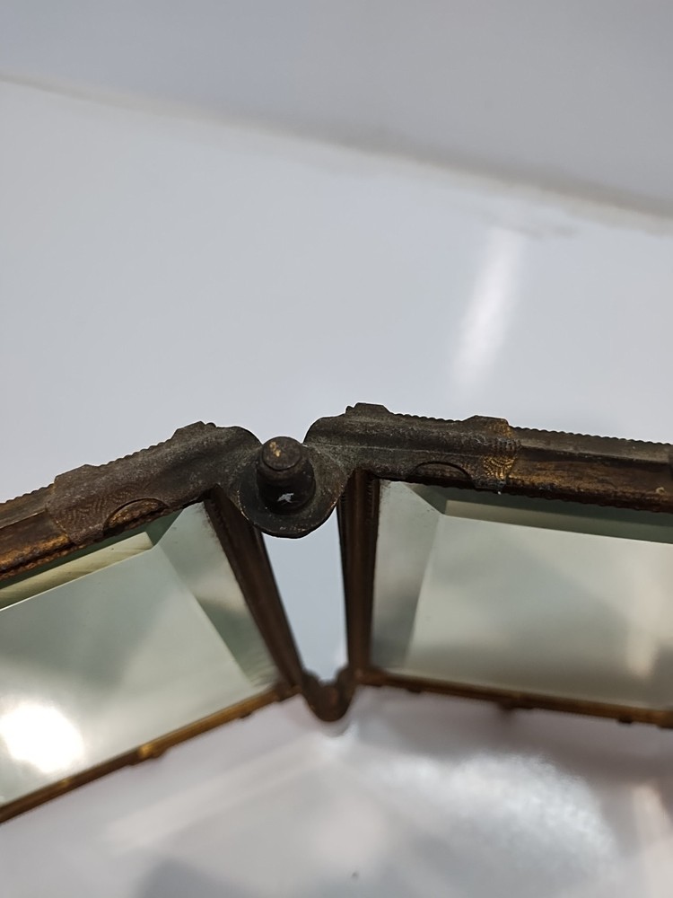 vitage brass triptych folding mirror