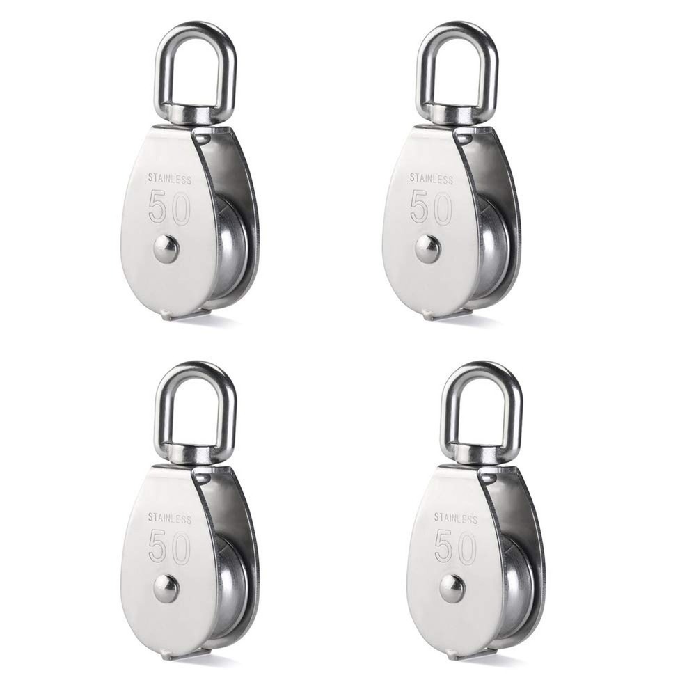 Rocaris 4 Pack M50 Lifting Single Pulley Roller Loading 880Ibs, 304 Stainless...