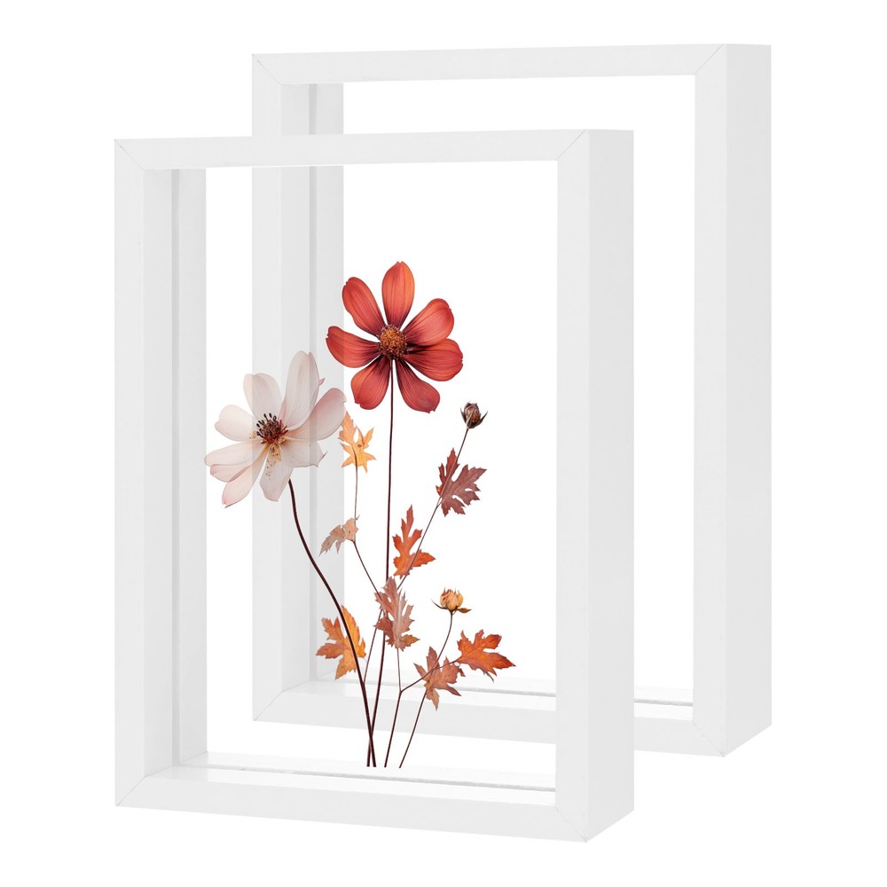 2-Pack Wooden Pressed Flower Frame, 5x7" Floating Frame [White]