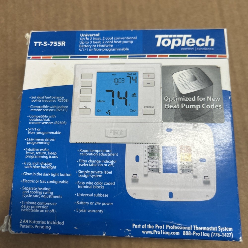 TopTech TT-S-755R Programmable Universal Thermostat - 2H/2C 3H/2C