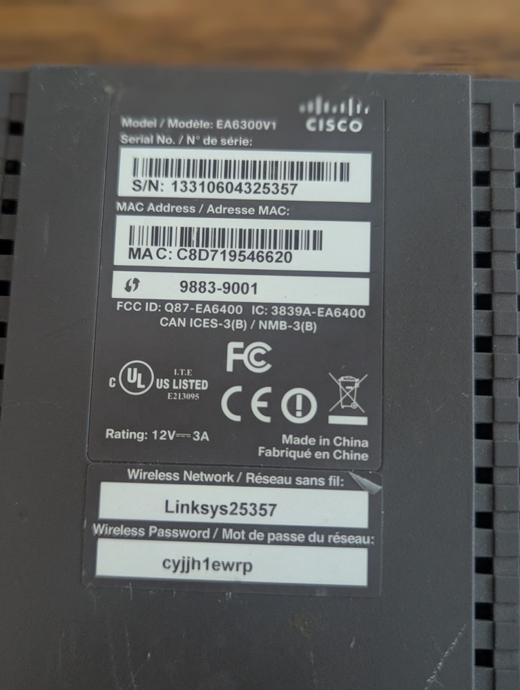 Lynksys Router Cisco Model EA6300V1