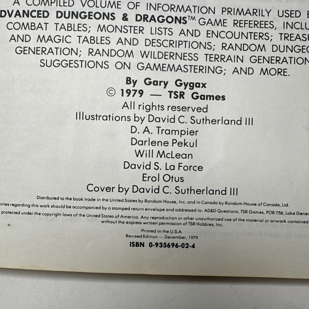 Dungeons & Dragons Advanced D&D Dungeon Master's Guide Revised Edition 1979