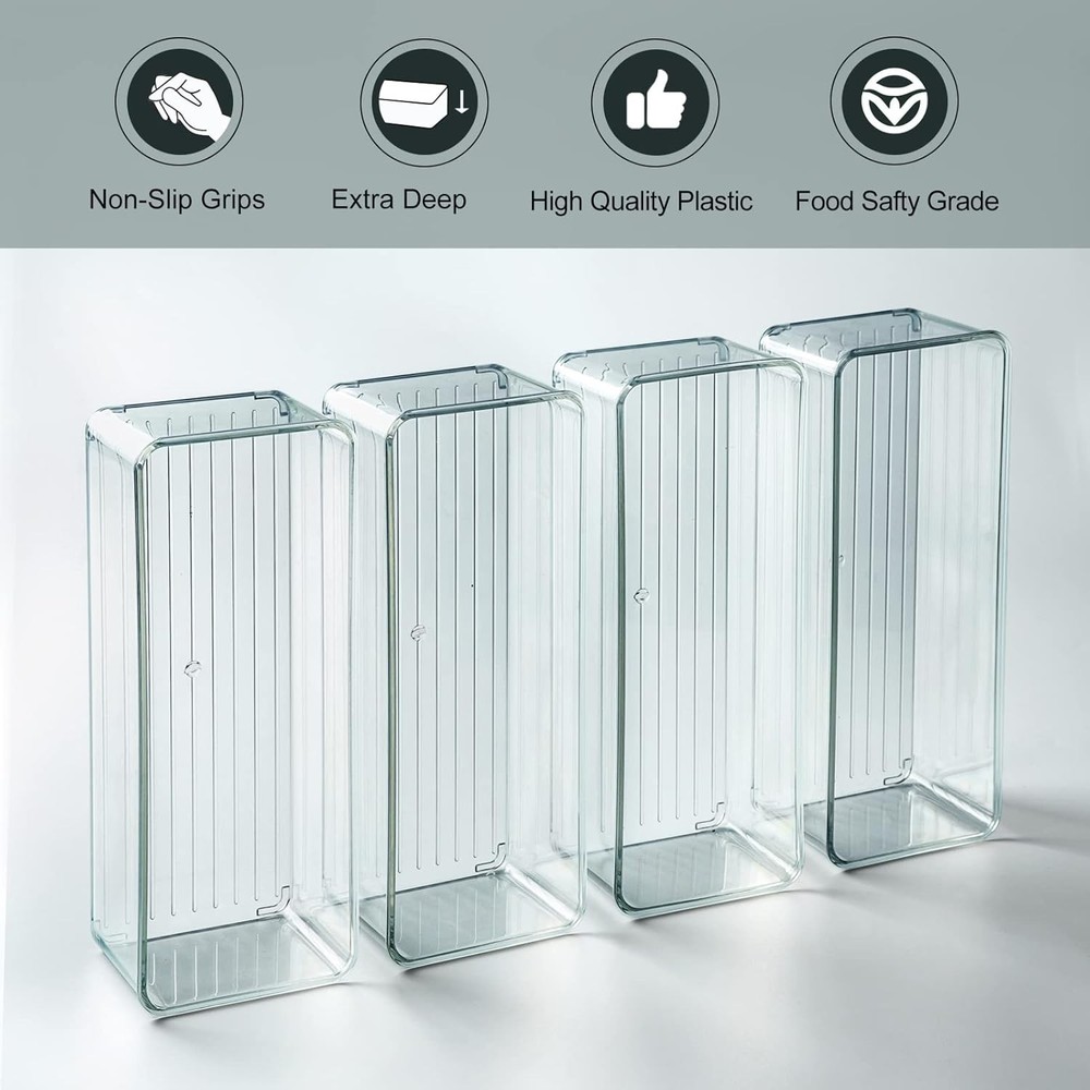 8 Pack Clear Plastic Drawer Organizer Bins Set Stackable Cutlery Storage Bins