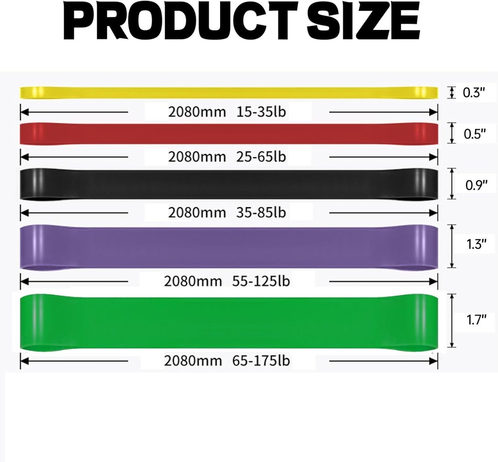 5 PCS Resistance Pull-Up Bands, Exercise & Stretching Bands 5-125LB