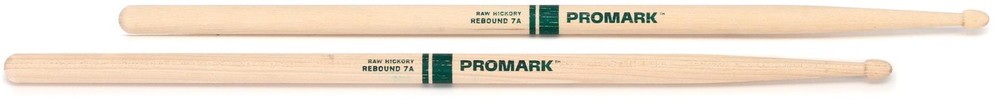 Promark Rebound Drumsticks - Hickory - Raw - 7A - Wood Tip (2-pack) Bundle