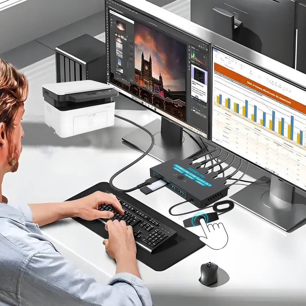 Compact USB 3.0 HDMI KVM Switch for 2 Computers with Push Button Control