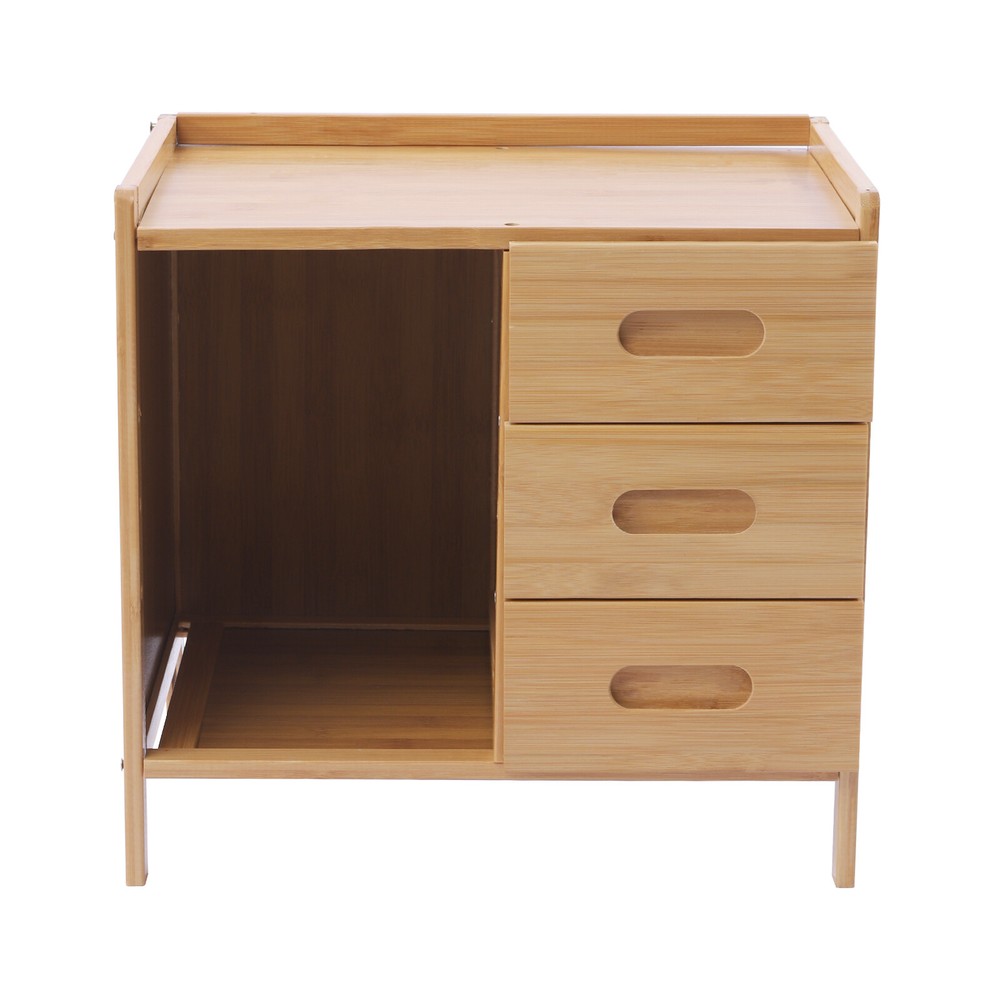 3 Drawers Bamboo Bedside Table Storage Box Bedroom End Side Table Large Capacity