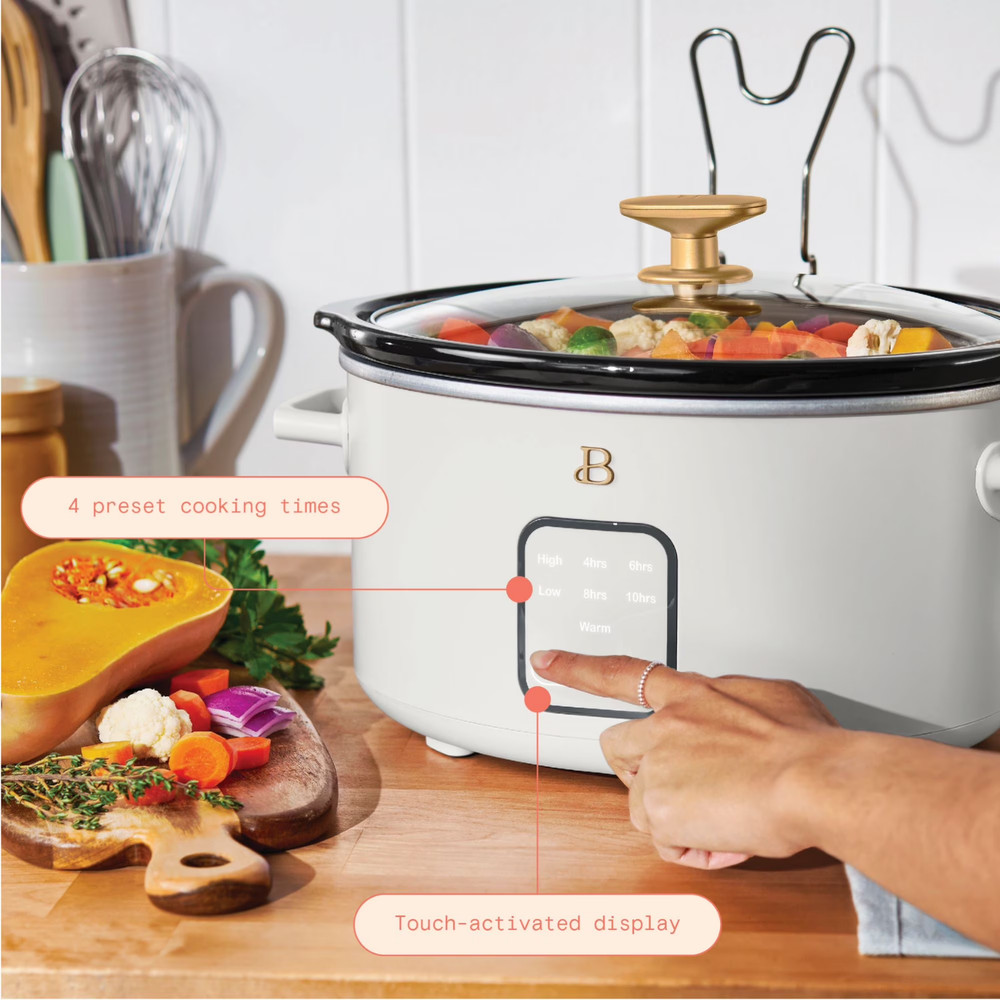 Beautiful 4 Qt Slow Cooker Touch Display Programmable Kitchen Cooker White Icing